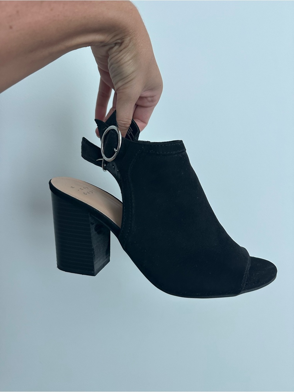 Black Suede Peep-Toe Block Heel Slingback Bootie